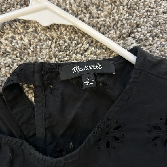 Madewell eyelet peplum blouse, black, size S - Picture 3 of 4